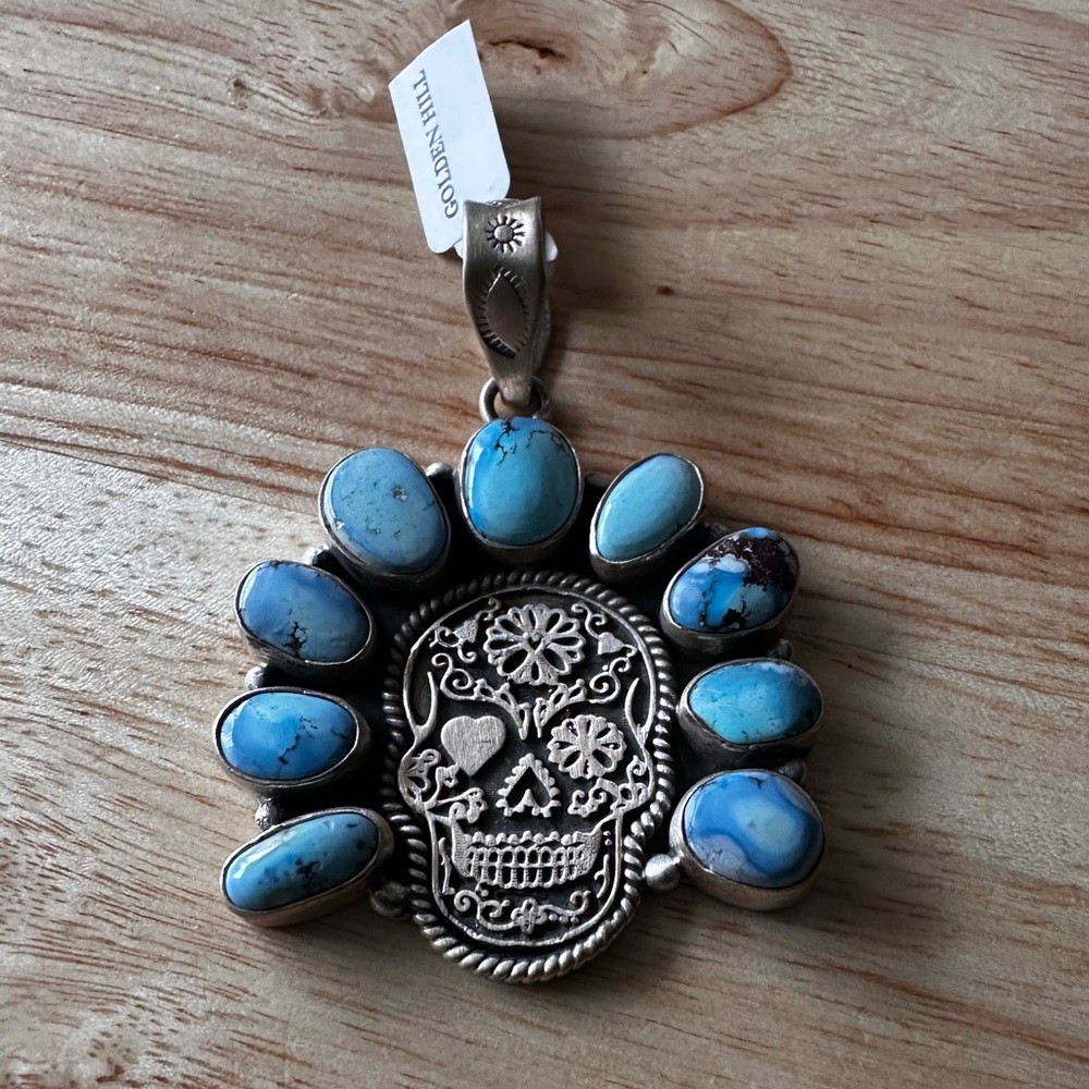 Golden hill turquoise skull pendant